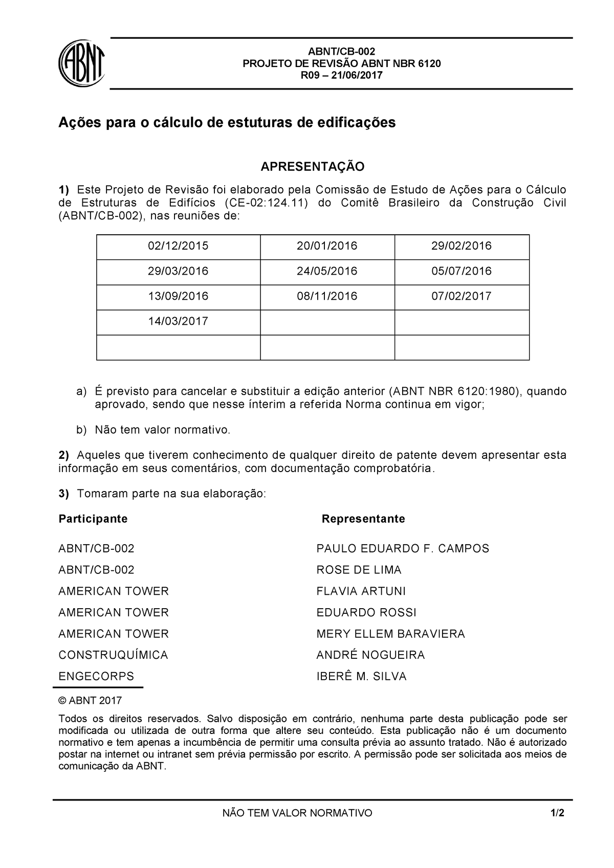 Nbr 6120 2017 Revisão Projeto De RevisÃo Abnt Nbr 6120 R09 2106 Ações Para O Cálculo 3268