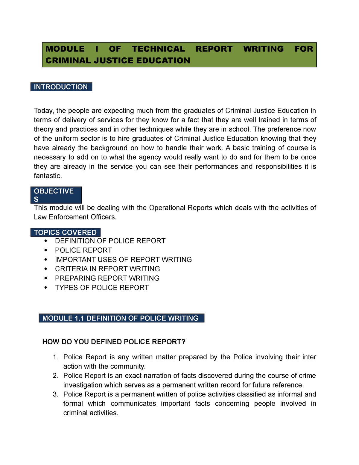 technical report writing for criminal justice education