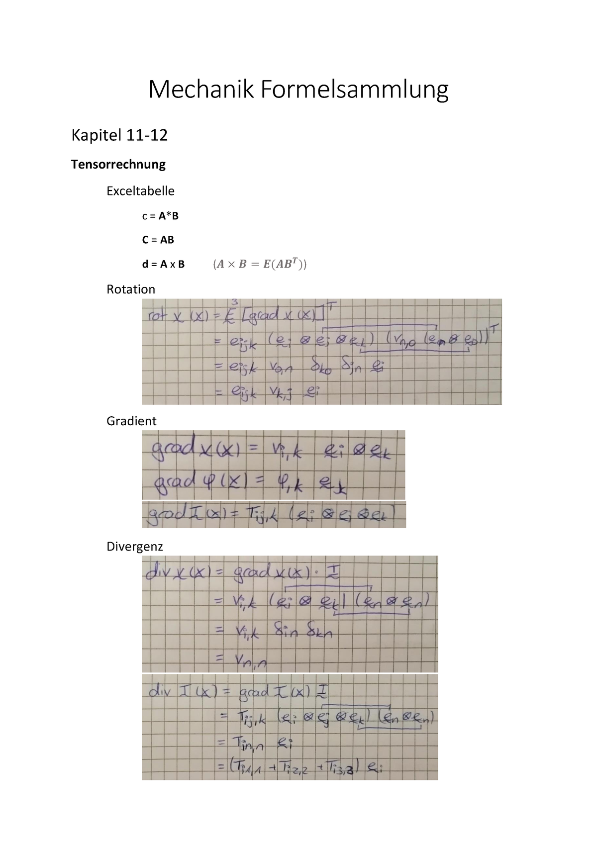 Formelsammlung Mechanik Formelsammlung Kapitel 11 Tensorrechnung