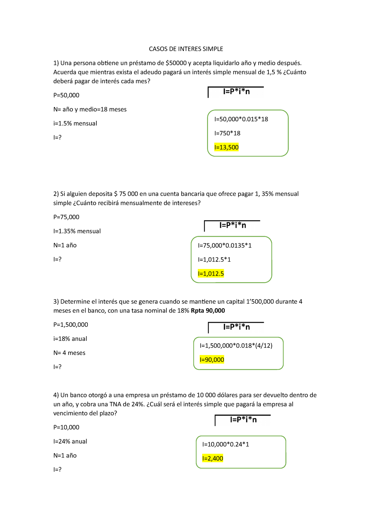 Ejercisios De Interes Simple Casos De Interes Simple Una Persona