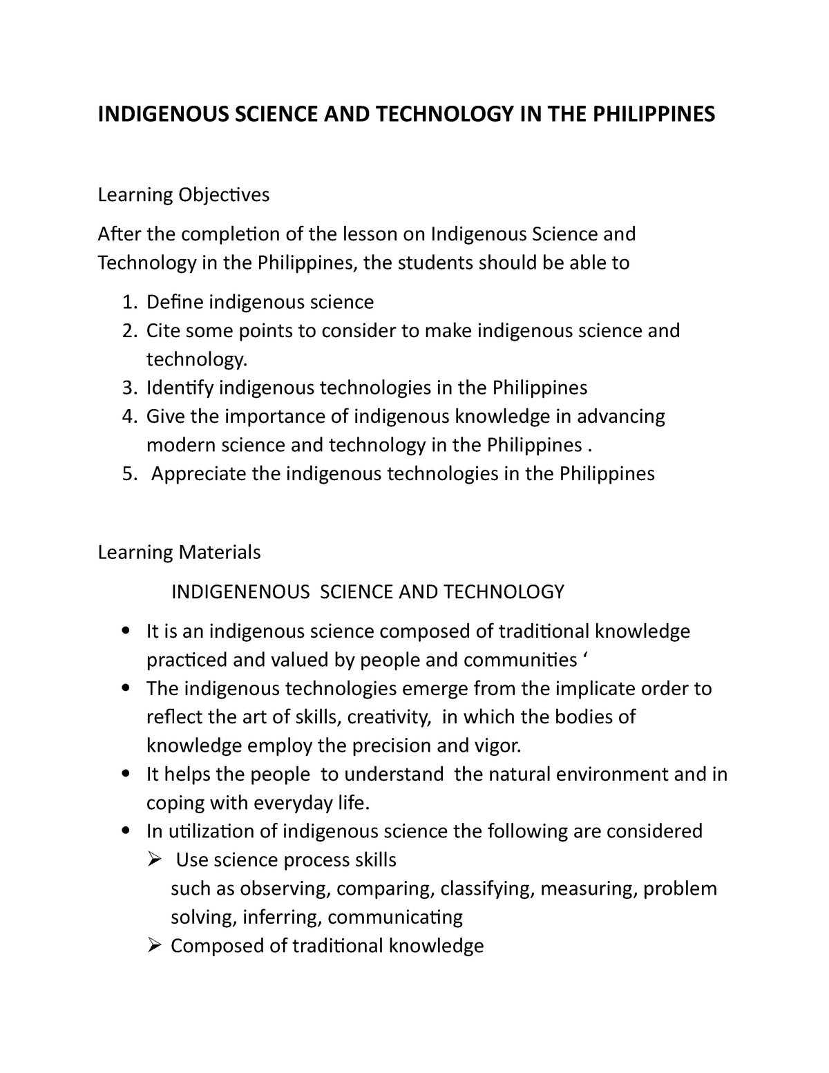 Indigenous Science And Technology In The Philippines Idenify 