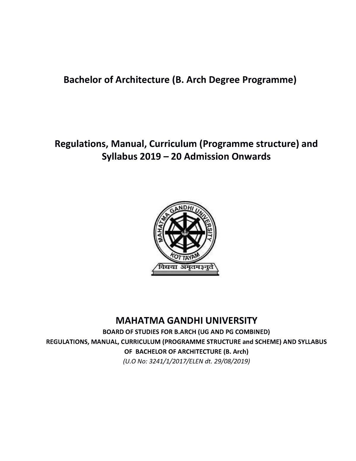 B-Arch-Syllabus - Bachelor Of Architecture (B. Arch Degree Programme ...