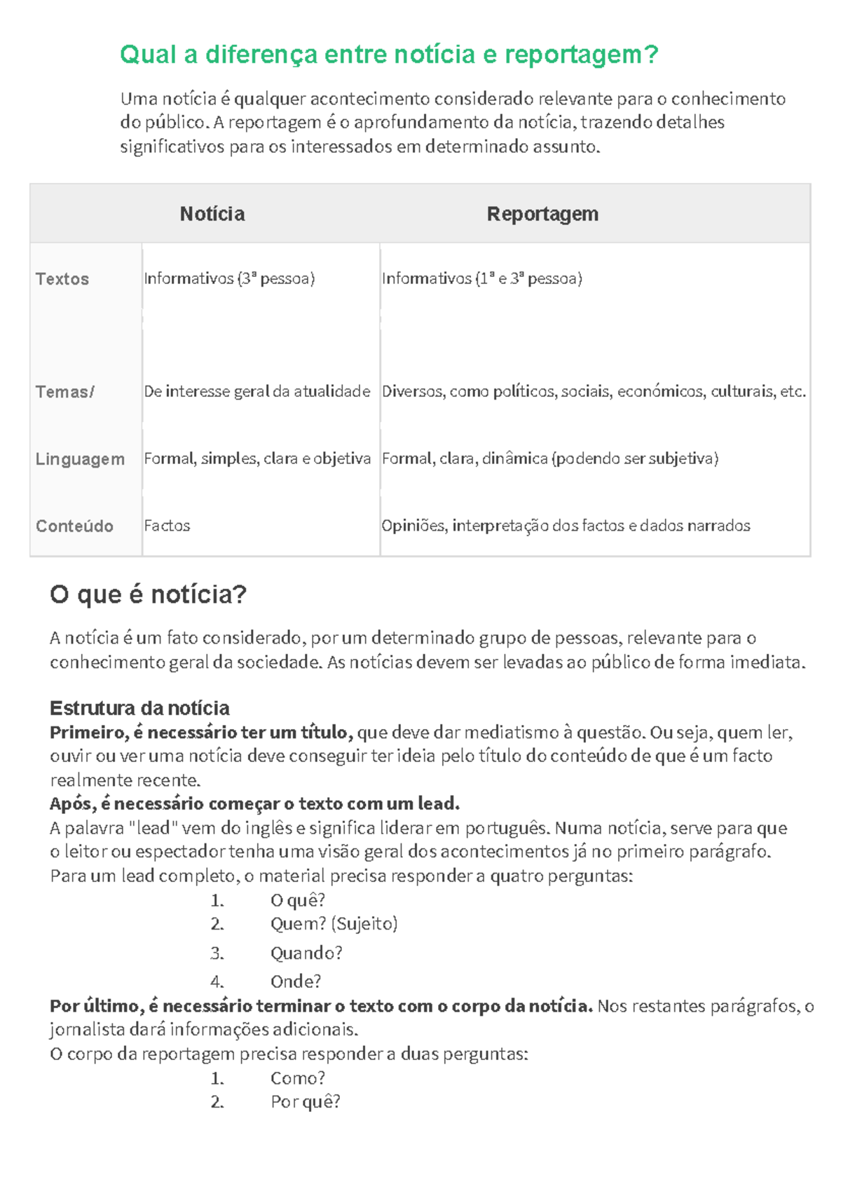 Notícia e Reportagem - Matéria - Qual a diferença entre notícia e ...