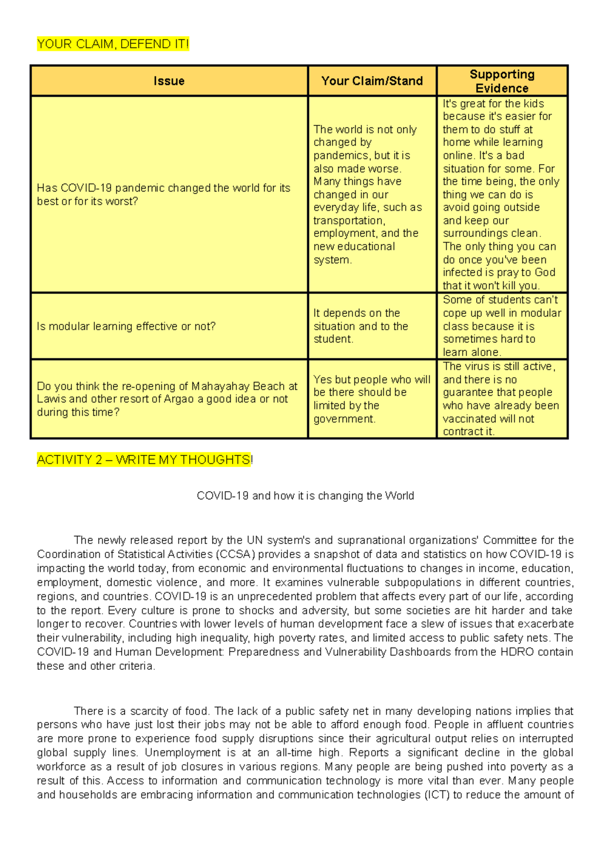 English for Acad Week 2 - Lecture notes 3 - YOUR CLAIM, DEFEND IT ...