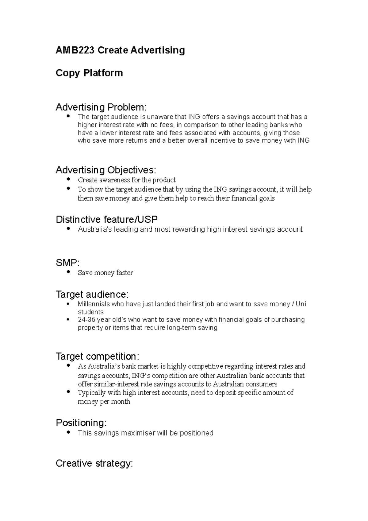 AMB223 COPY Platform Format AMB223 Create Advertising Copy Platform