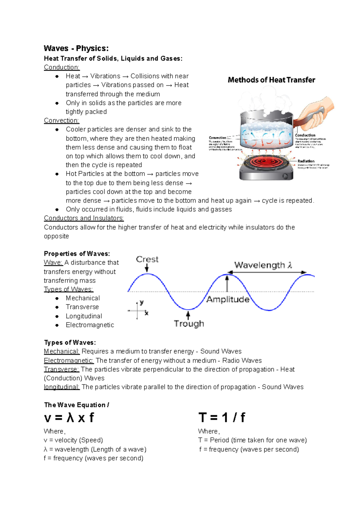 Science Study Notes S2 Yr 10 - Waves - Physics: Heat Transfer of Solids ...