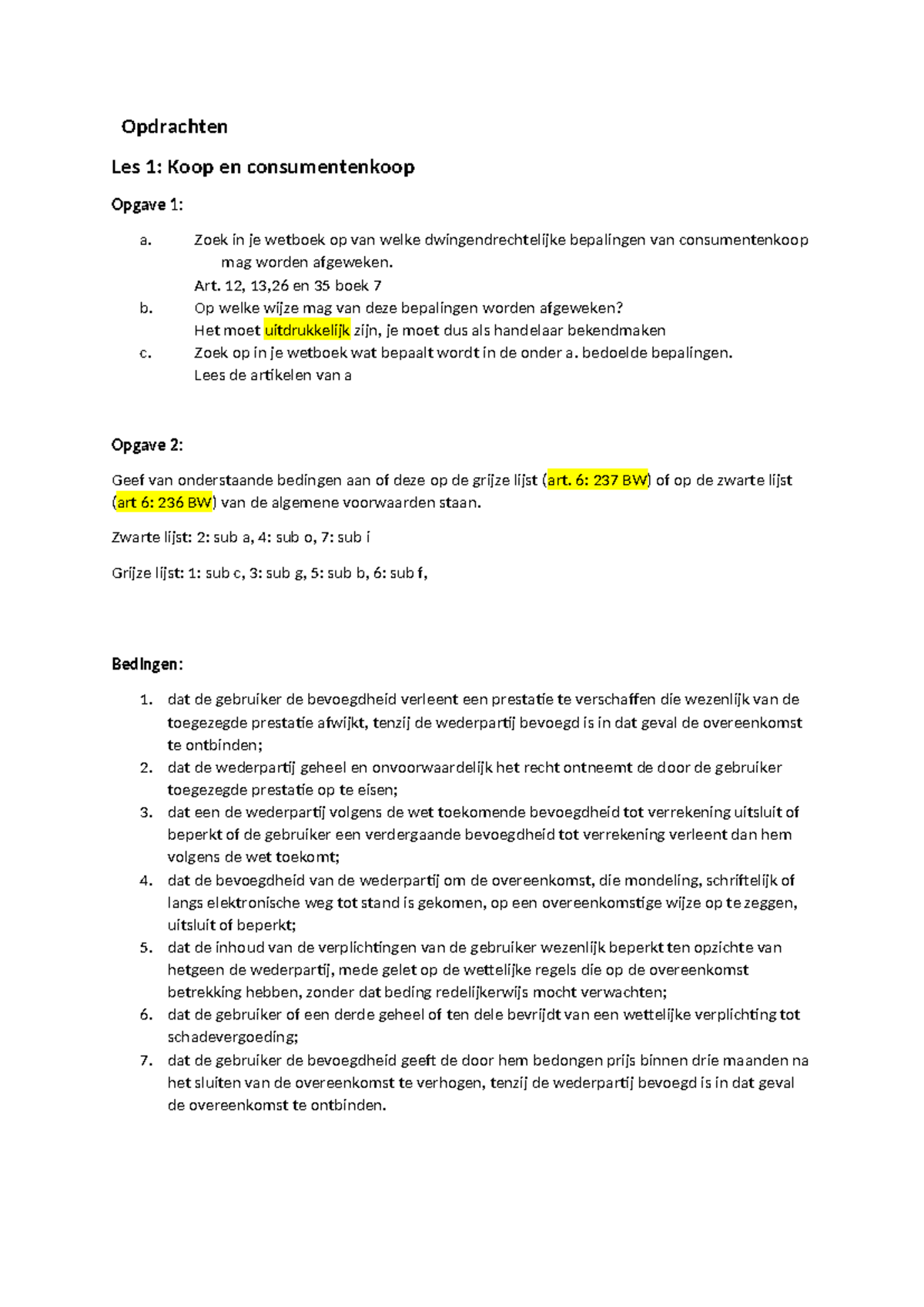 Opgaven - alle oefenvragen - Opdrachten Les 1: Koop en consumentenkoop ...