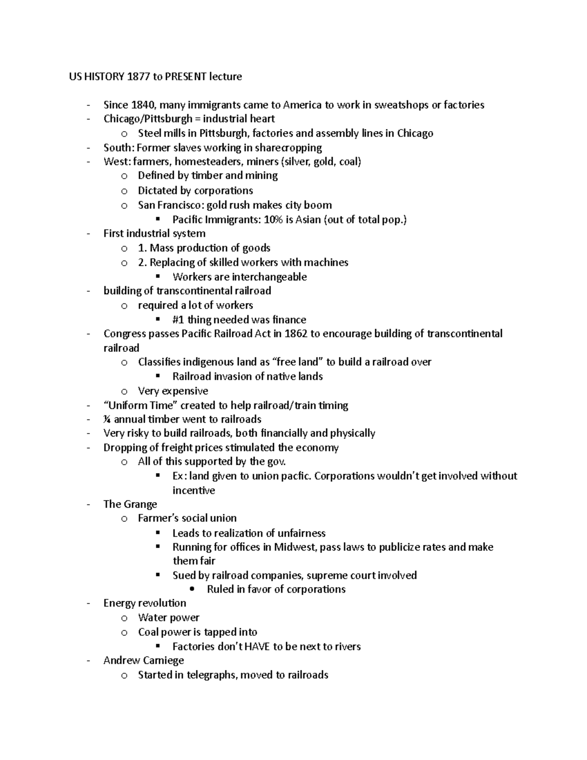 US History lecture 1 - US HISTORY 1877 to PRESENT lecture Since 1840 ...