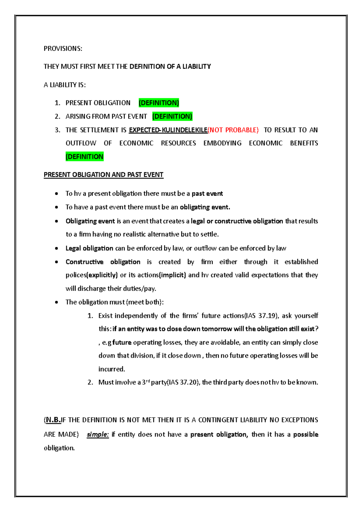 Provision summary - PROVISIONS: THEY MUST FIRST MEET THE DEFINITION OF ...