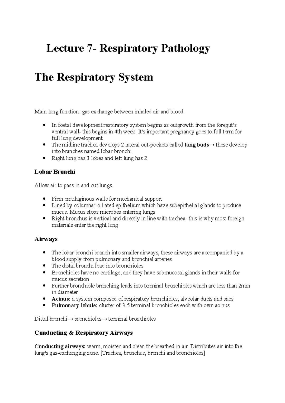 Lecture 7 respiratory pathology - Lecture 7- Respiratory Pathology The ...