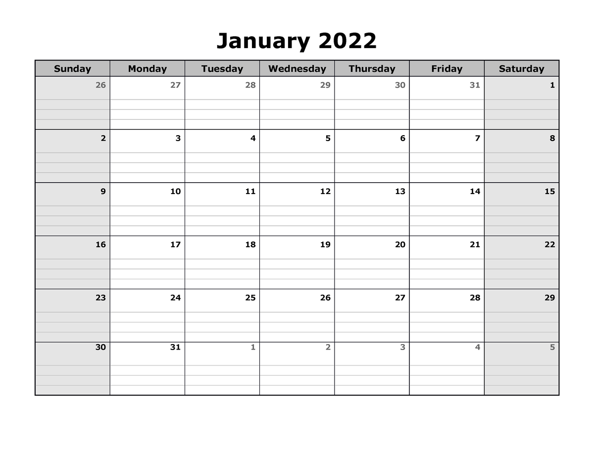 2022 daily planner word template Calendar - Sunday Monday Tuesday ...