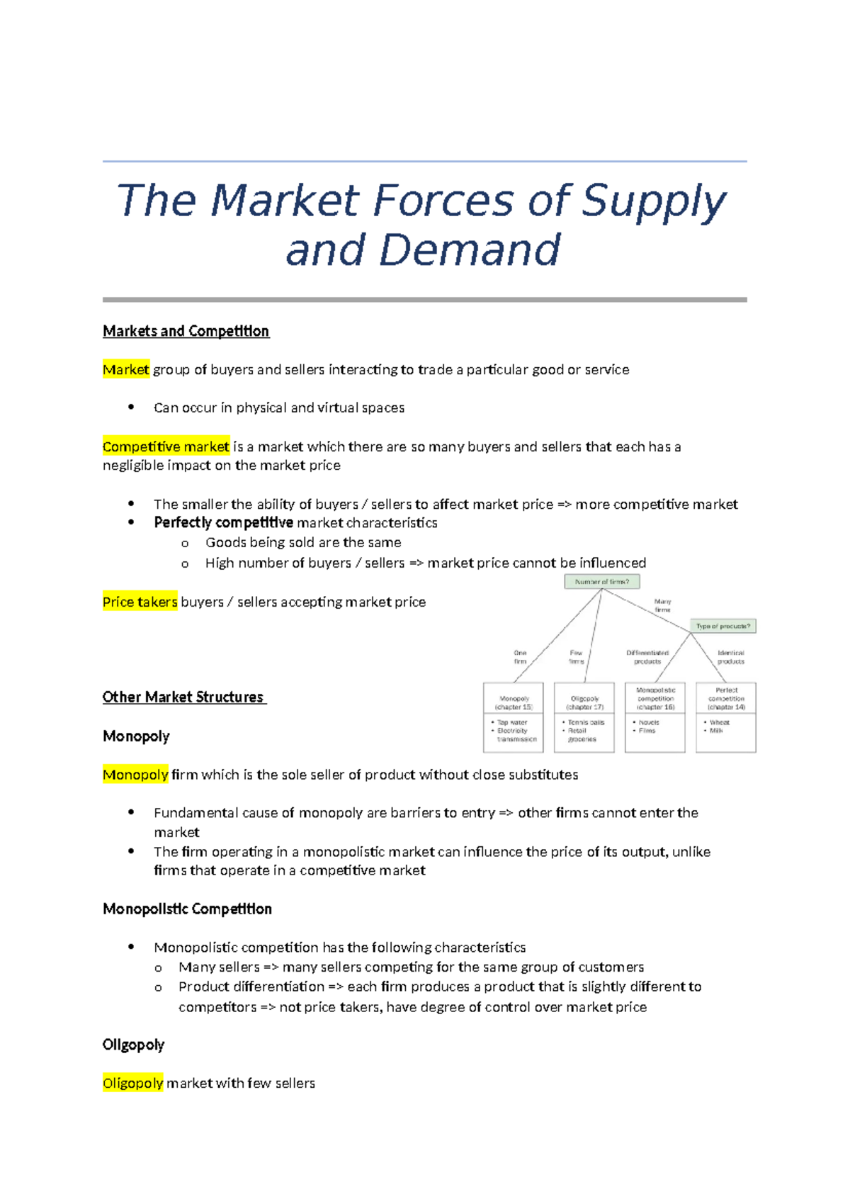 Eco notes semester 1 - The Market Forces of Supply and Demand Markets ...