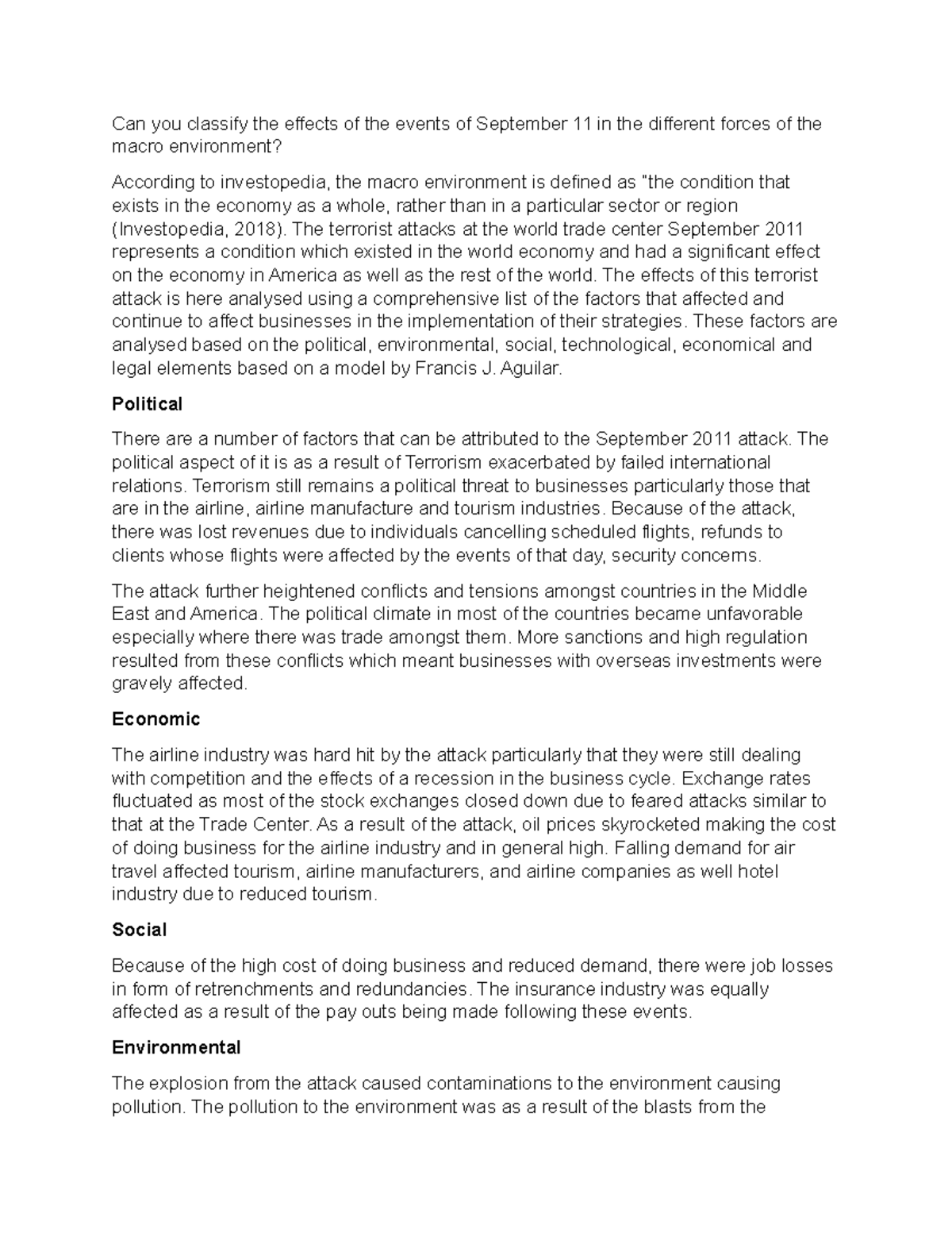 Case A shock to the system Can you classify the effects of the events