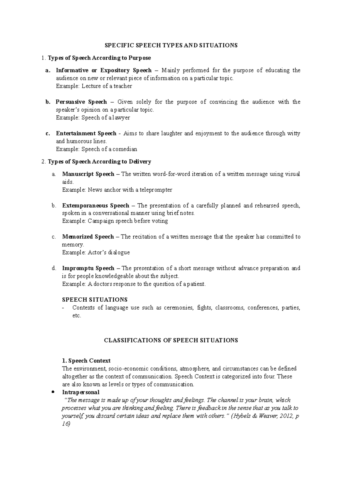 Specific- Speech- Types-AND- Situations - SPECIFIC SPEECH TYPES AND ...