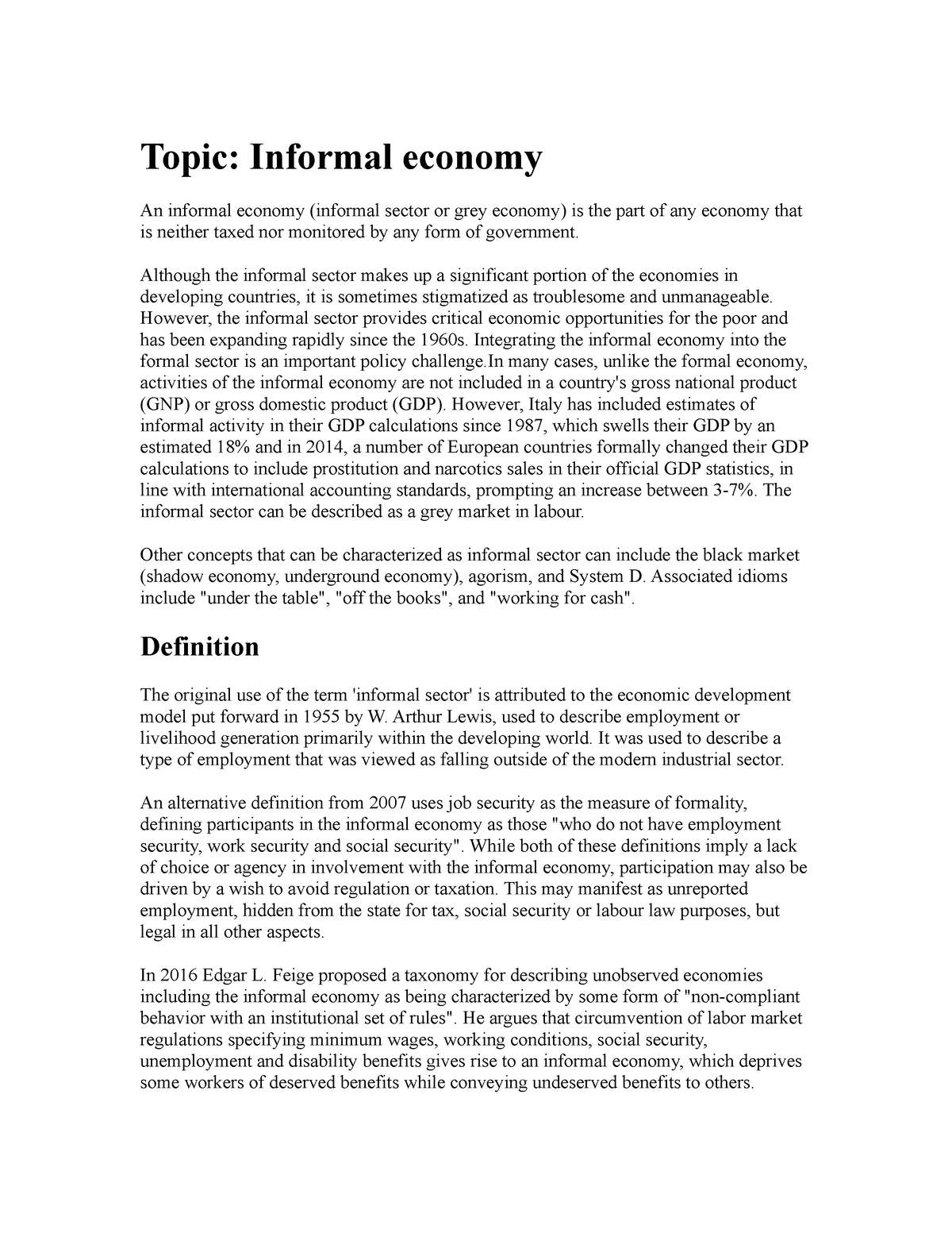 dissertation topics on informal economy