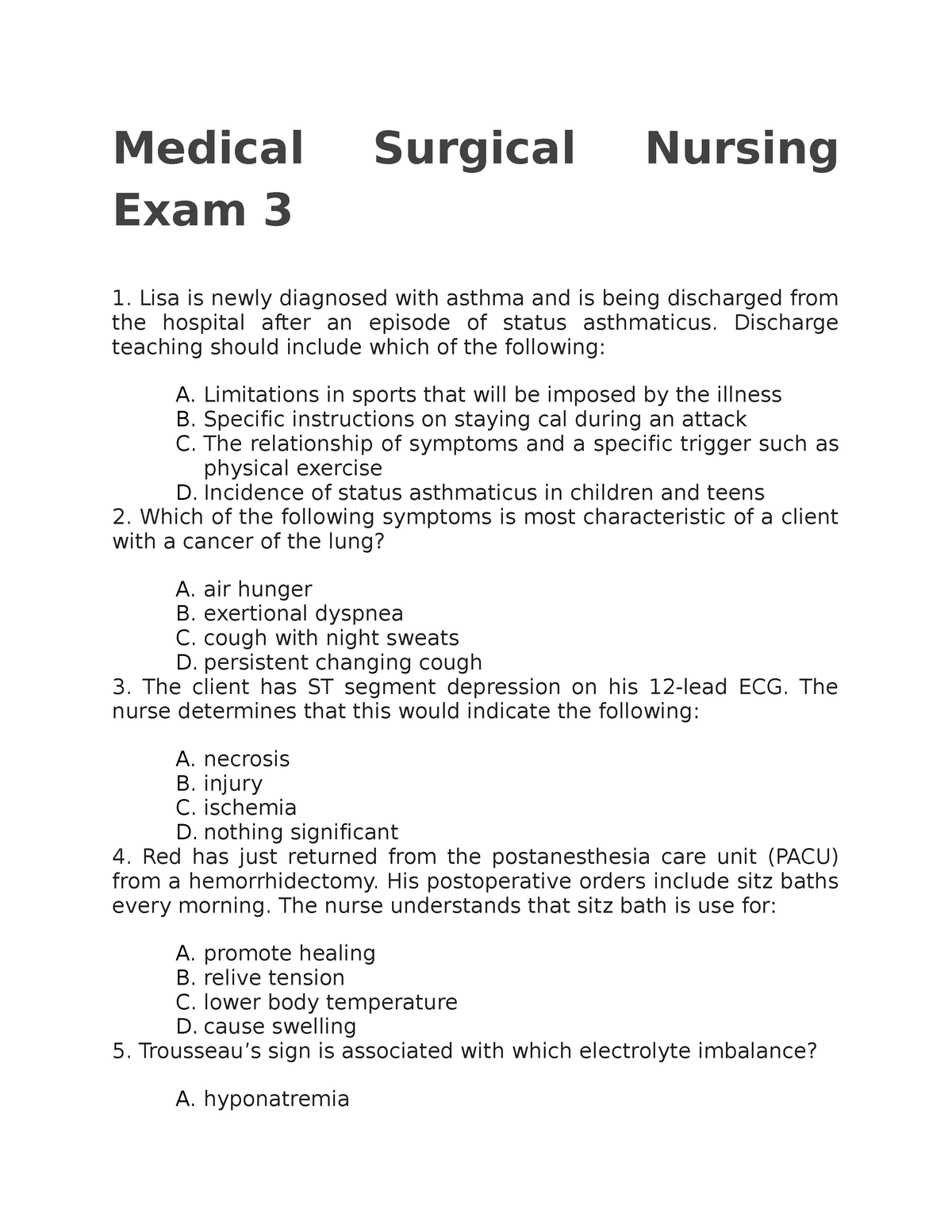 Medical Surgical Nursing Exam 3 - Medical Surgical Nursing Exam 3 Lisa ...