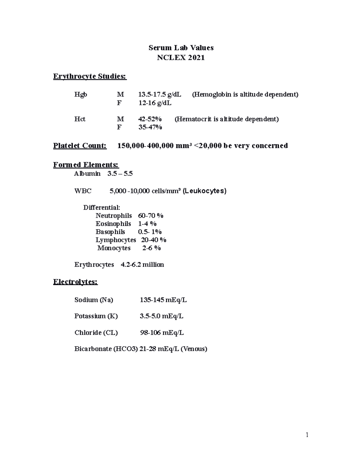 9e1a10f98e6a4473859fdd20fad3eda2 Serum Lab Values NCLEX 2021