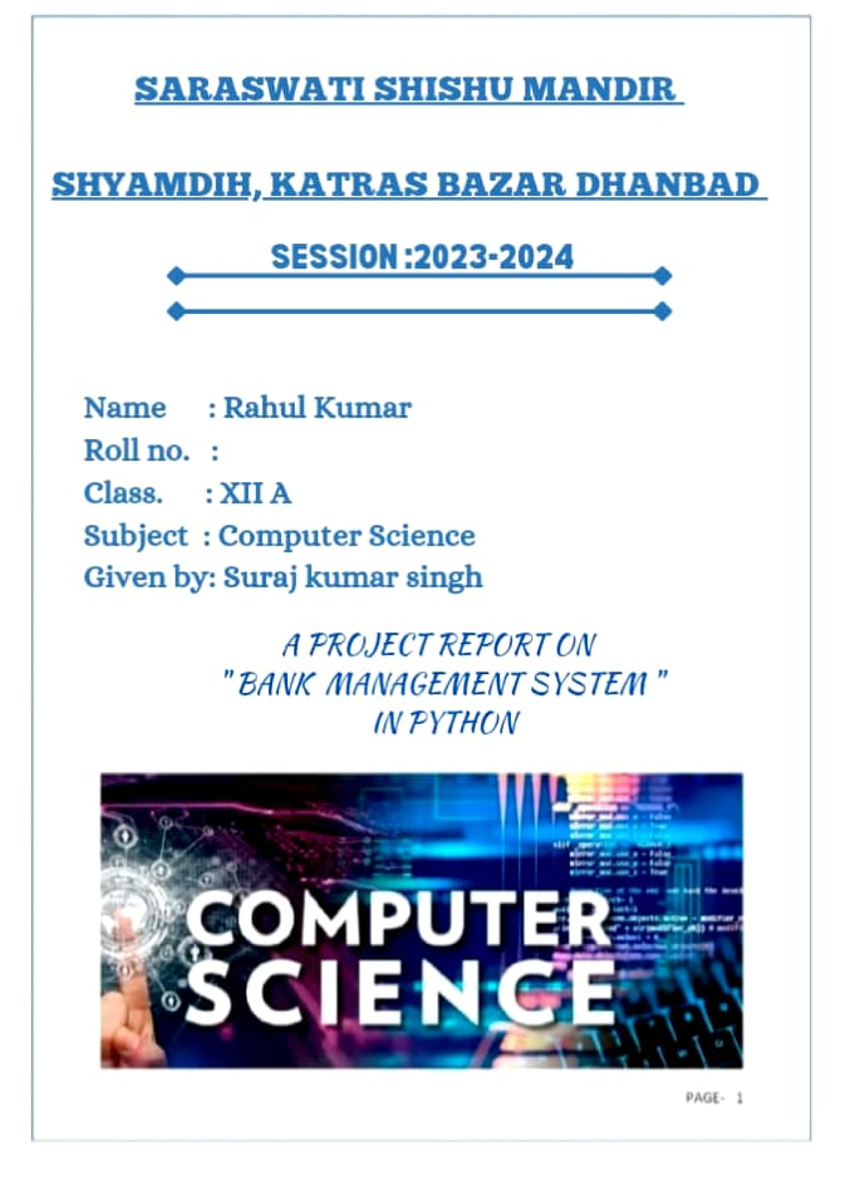 computer science project on bank management system