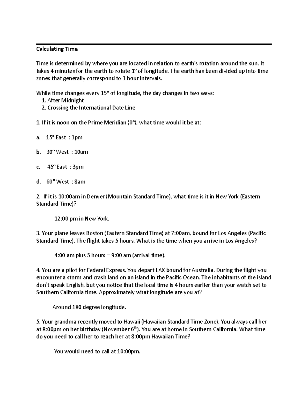 Time Zone Lab - Lab on Different Times Around World - Calculating Time ...