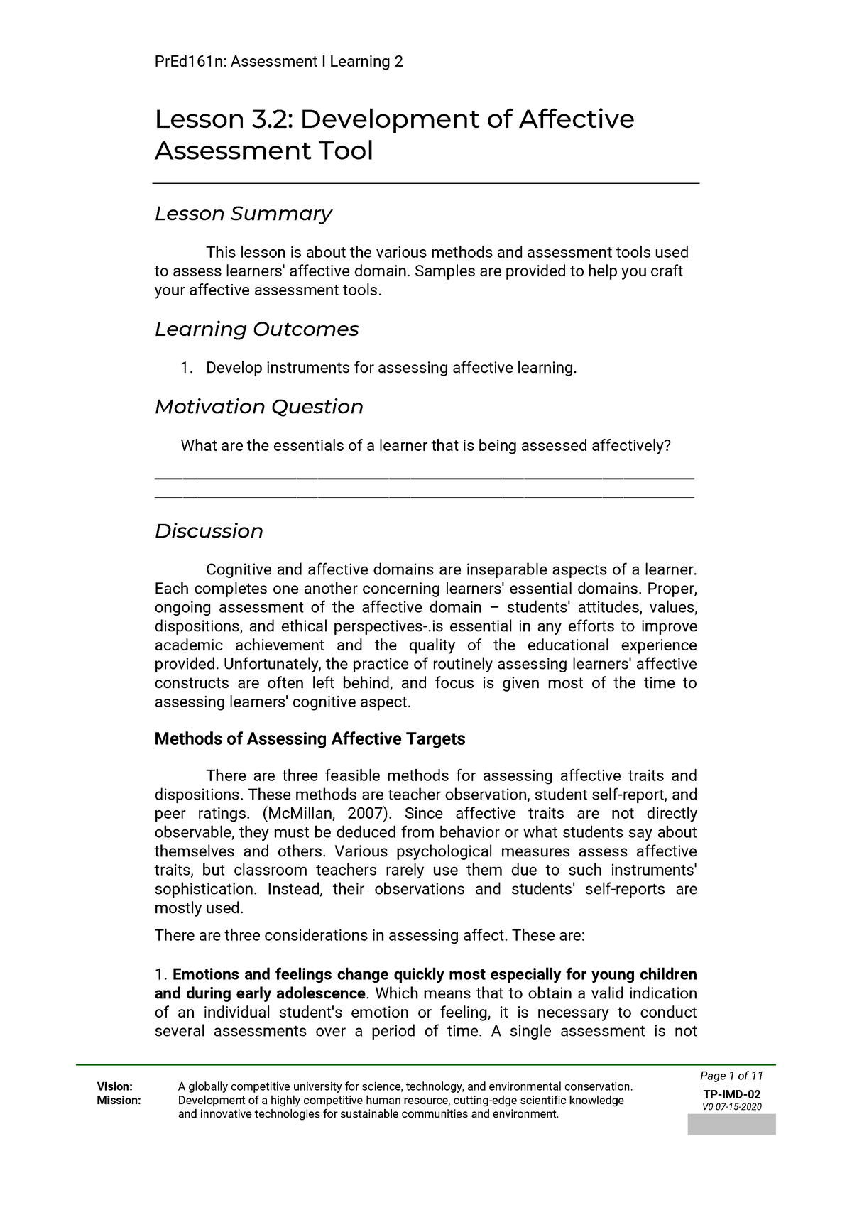 Lesson 3 - Vision: A globally competitive university for science ...