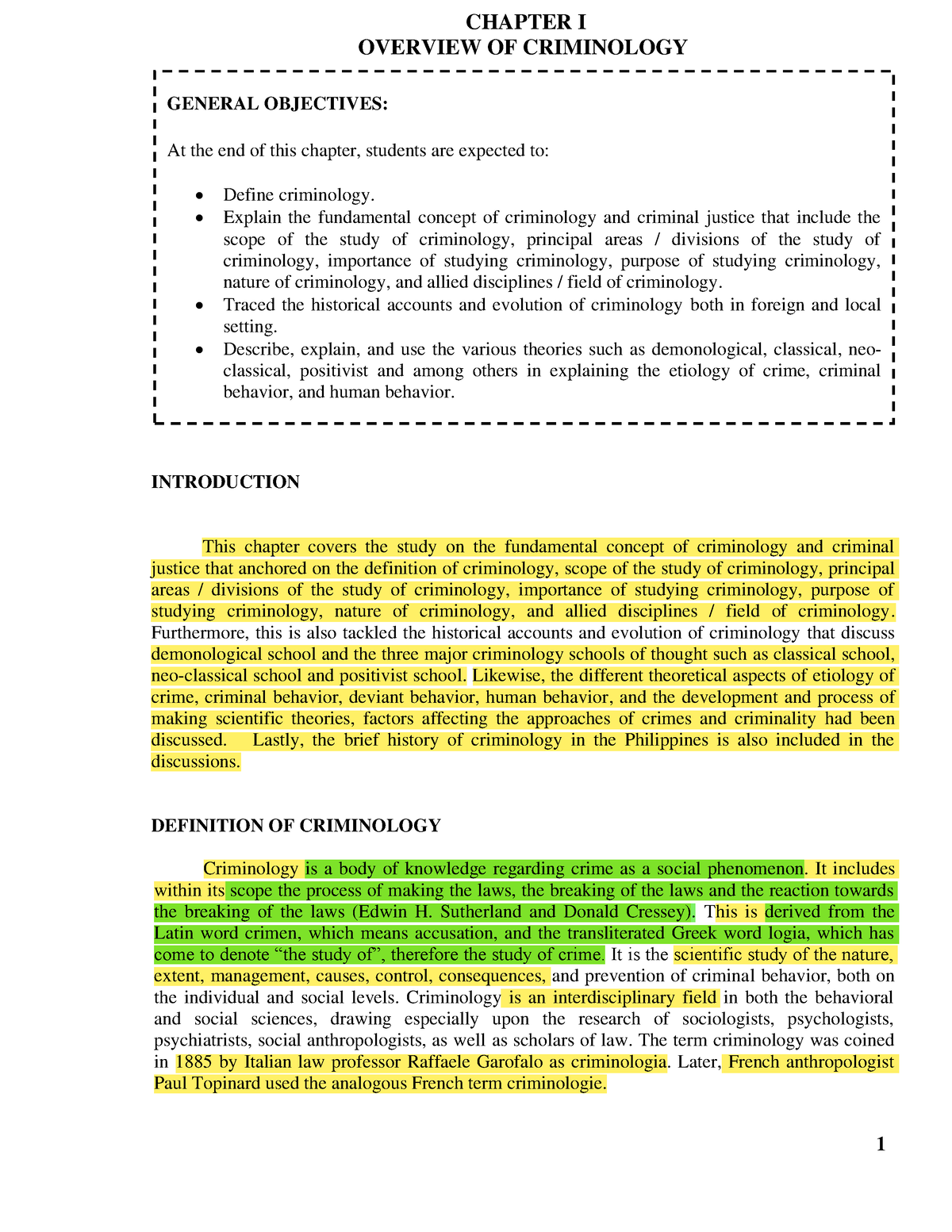 Chapter 1 Instructional Material IN Introduction TO Criminology ...