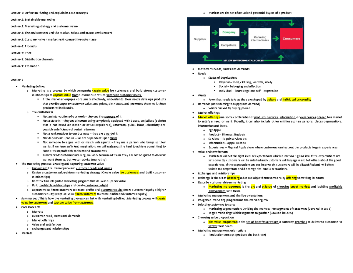Prep for CA#2 - CA 2 notes - Lecture 1: Define markeƟng and explain its ...