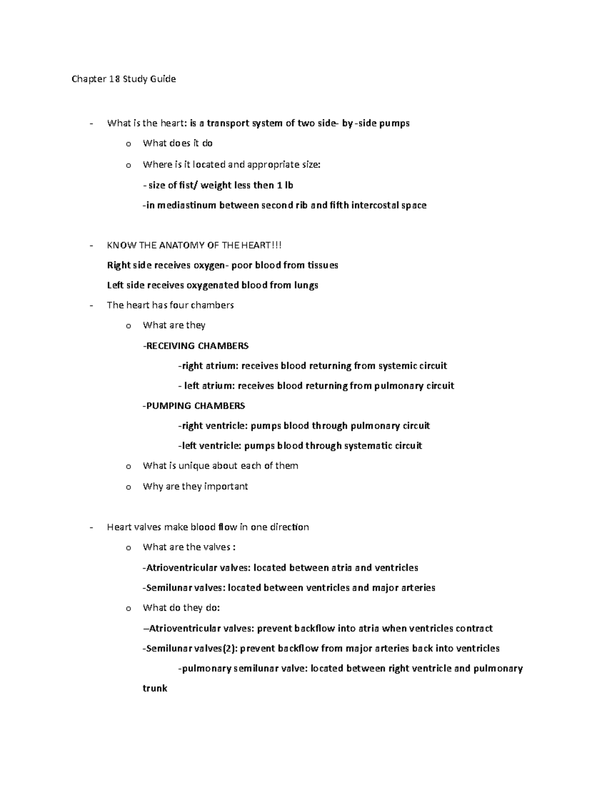 AP2 Chapter 18 Study Guide - Chapter 18 Study Guide What is the heart ...