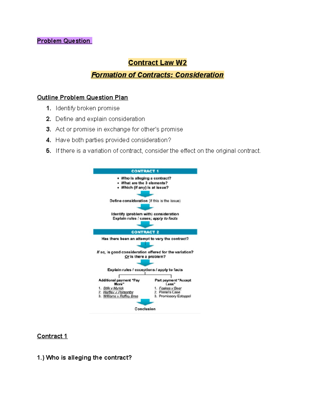 Consideration PQ Format - Problem Question Contract Law W Formation of ...