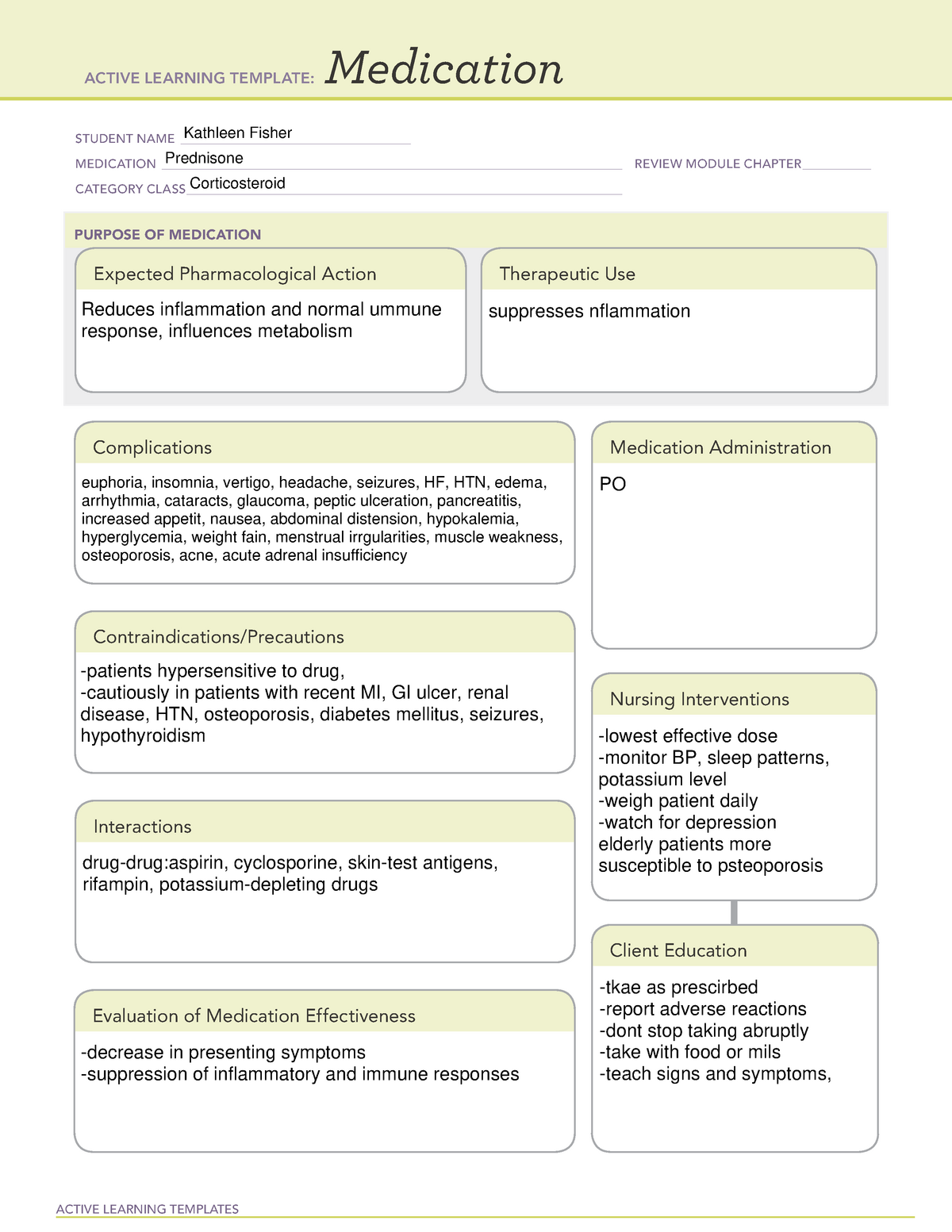 Medtemp prednisone ATI medication/system template ACTIVE LEARNING
