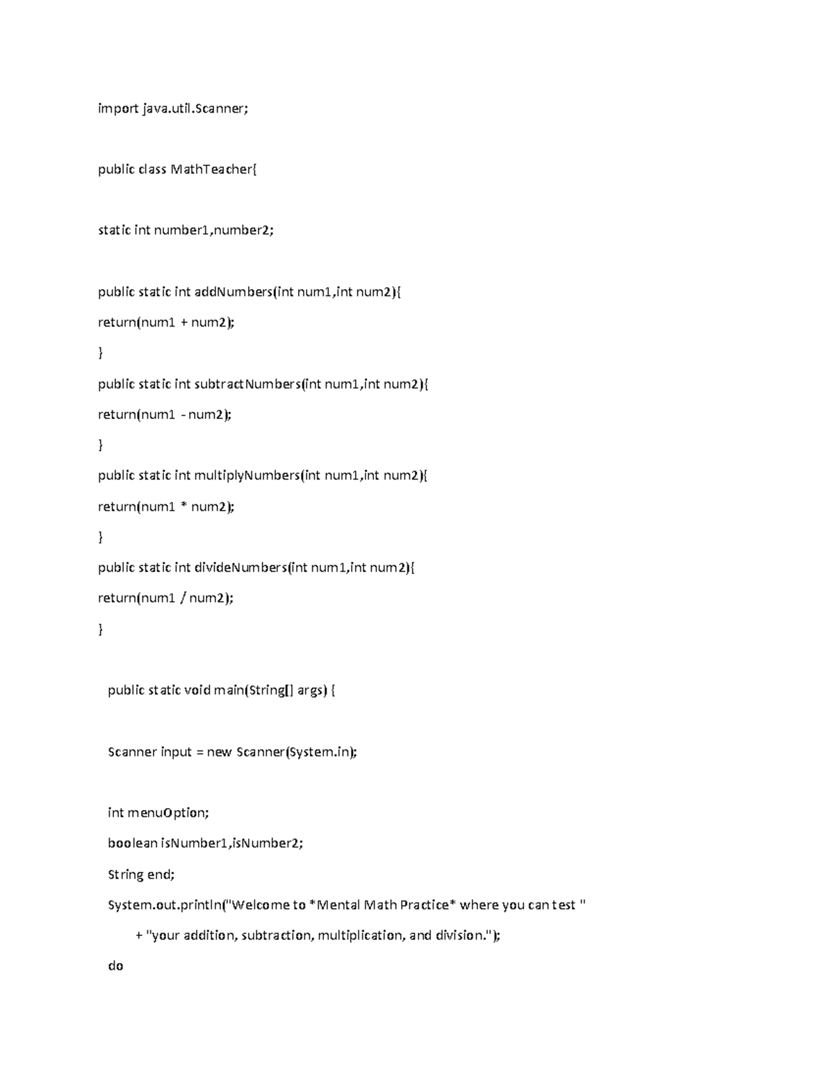 Math Calculator JAVA - import java.util; public class MathTeacher ...