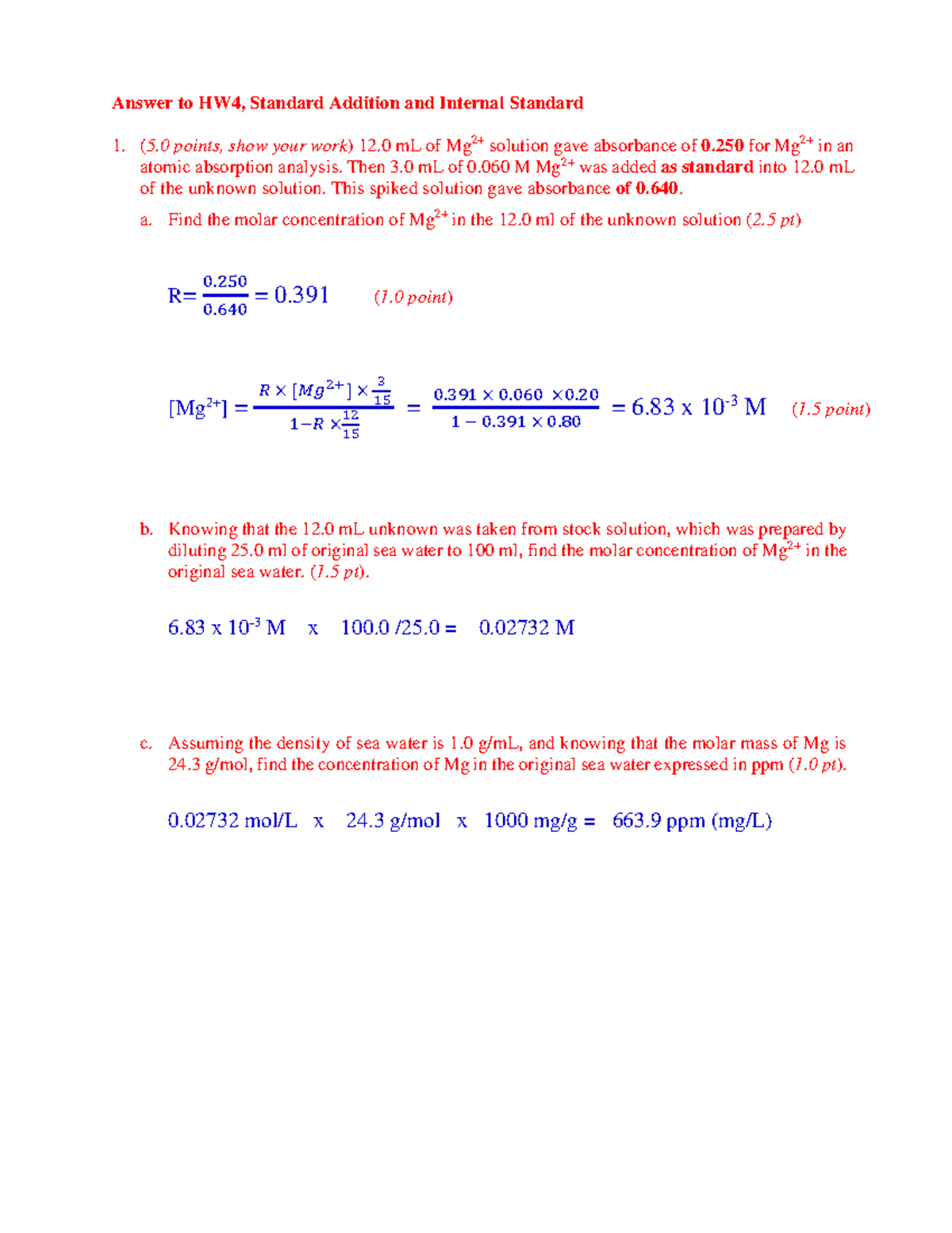HW4 HW 4 solutions for Spectrophotometry chapter. Answer to HW4, Standard Addition and