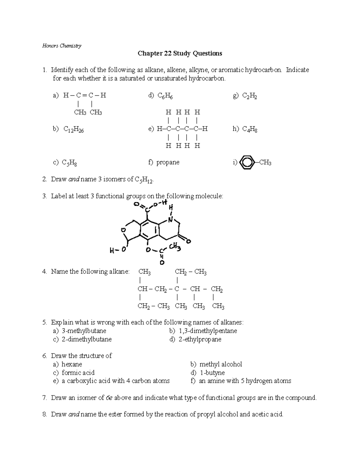 Hc Chapter 22 Study Questions - Honors Chemistry Chapter 22 Study ...