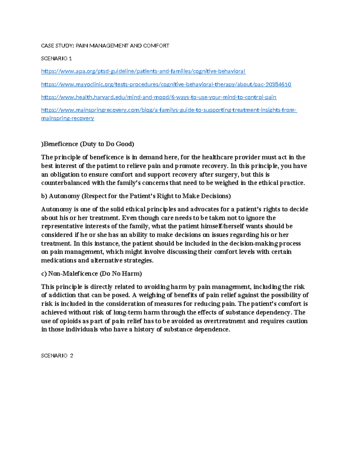 CASE- Study- References - CASE STUDY: PAIN MANAGEMENT AND COMFORT ...
