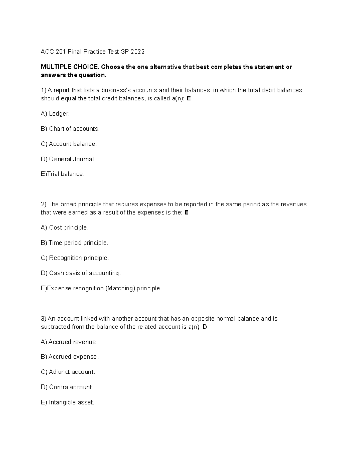 ACC 201 Final Practice Test SP 2022 ACC 201 Final Practice Test SP 2022 MULTIPLE CHOICE 