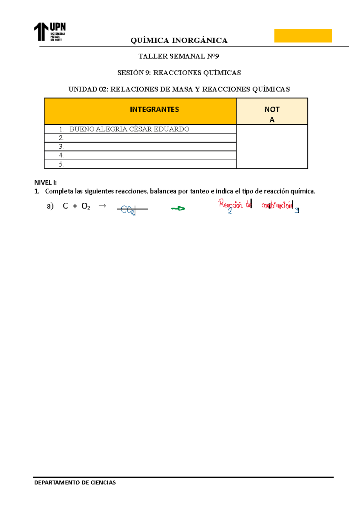 S9 Taller Grupal Ciencias QuÍmica InorgÁnica Departamento De Ciencias