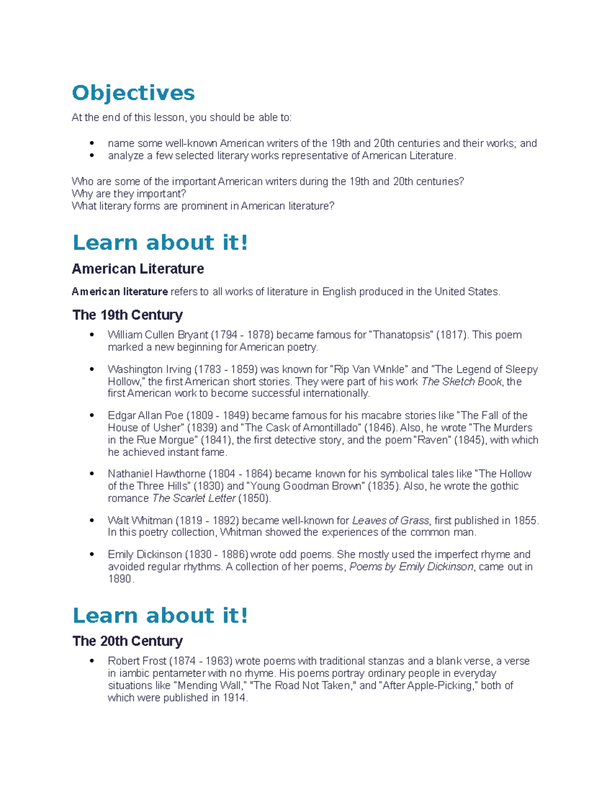 9 - NOT APPLICABLE - Objectives At the end of this lesson, you should ...