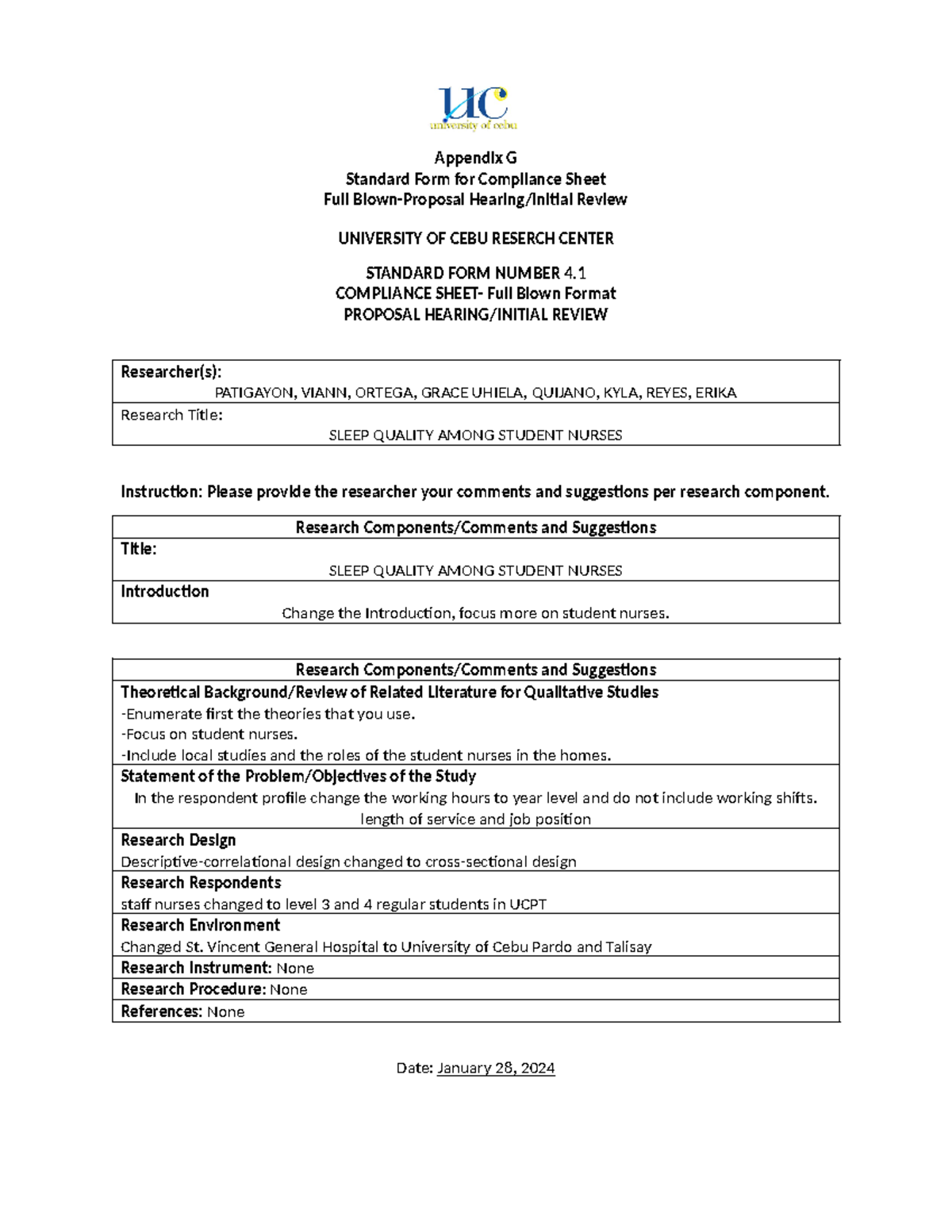 Appendix G Form Group 6 - Appendix G Standard Form for Compliance Sheet ...