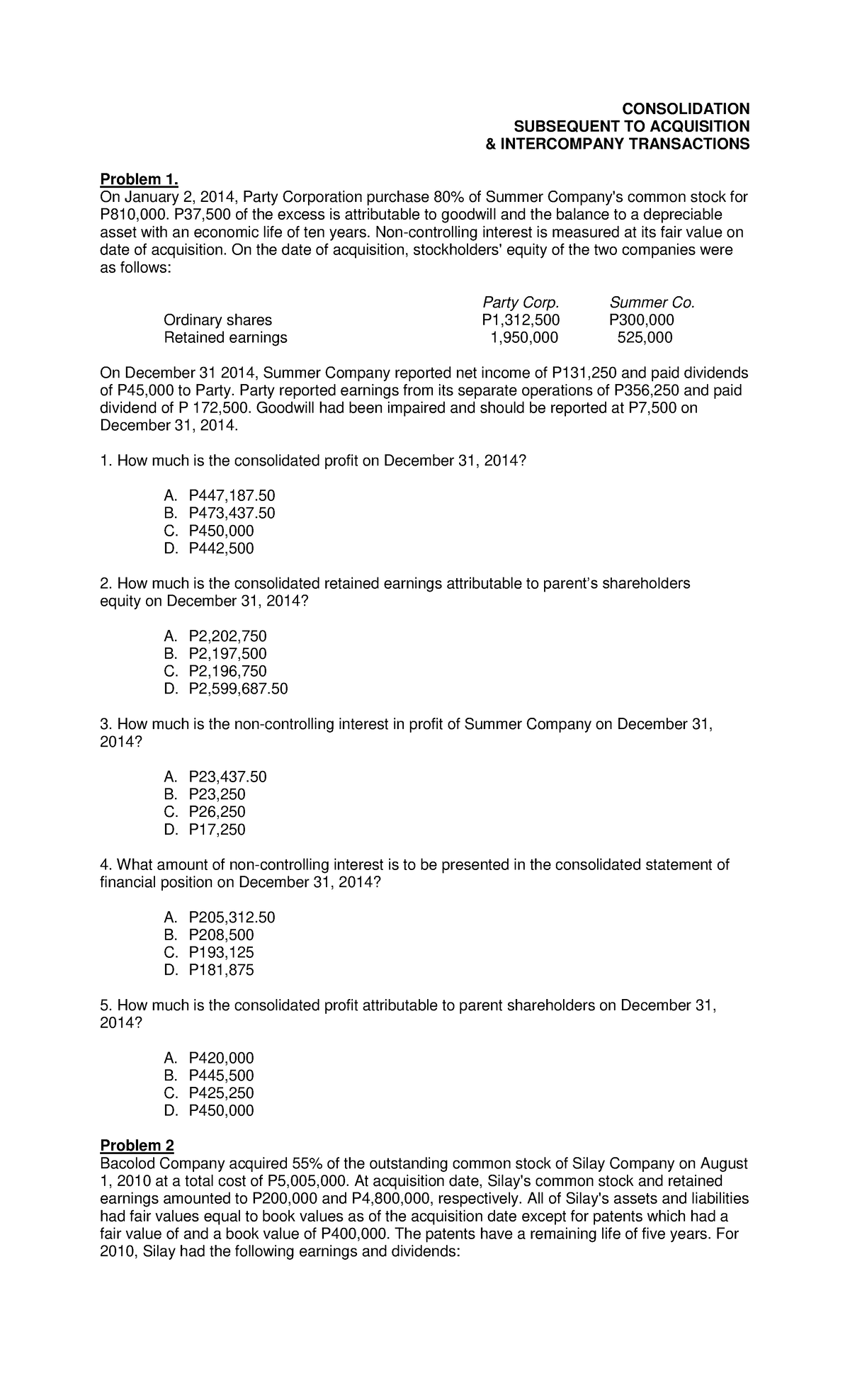 Pdfcoffee - CONSOLIDATION SUBSEQUENT TO ACQUISITION & INTERCOMPANY ...