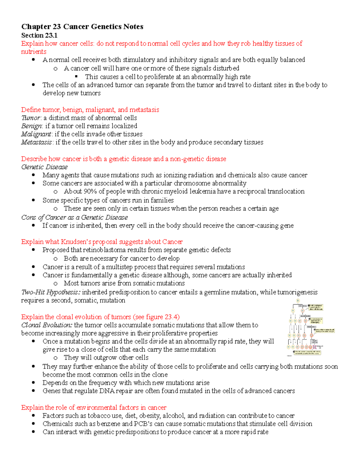Chapter 23 Cancer Genetics Notes - Chapter 23 Cancer Genetics Notes ...