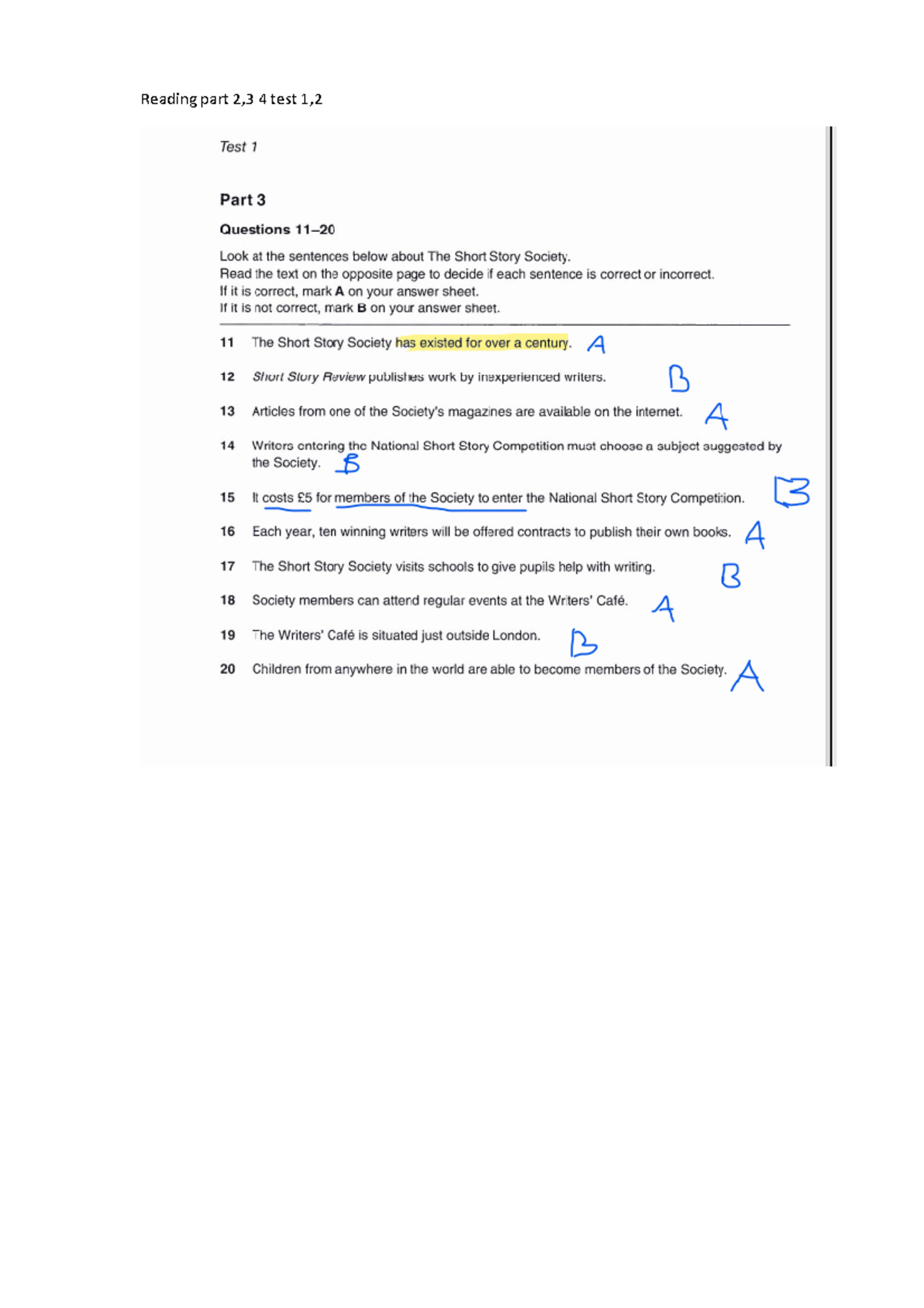 Reading part 1 test 1;reading part 1,2 test 4 - tiếng anh 1 - Reading ...