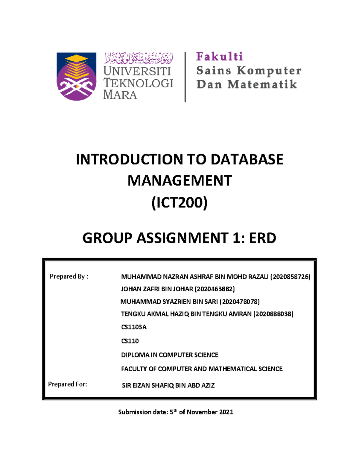 Group 1 SQL EXE1 Simple SQL QueriesICT200 - INTRODUCTION TO DATABASE ...