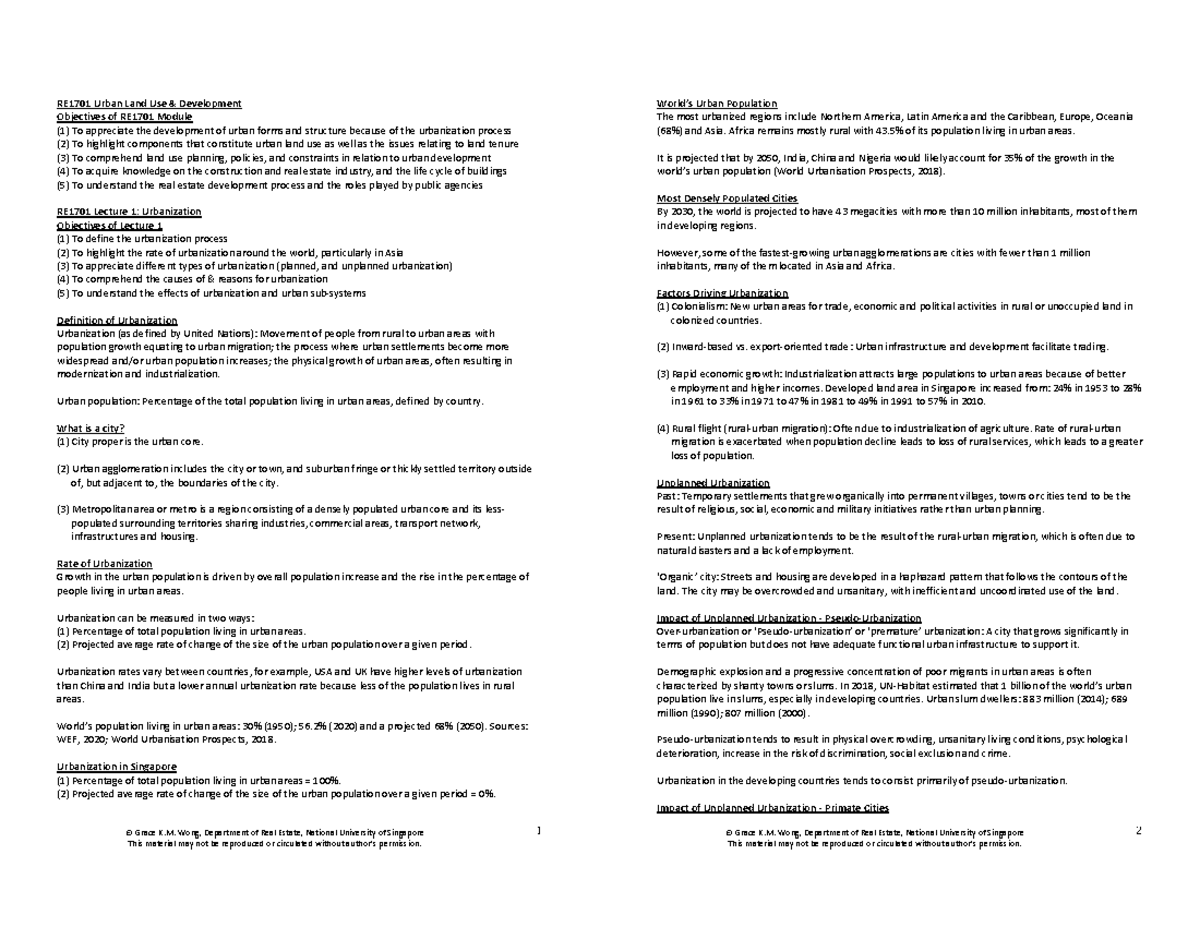 RE1701 Chap 1 summary © Grace K. Wong, Department of Real Estate