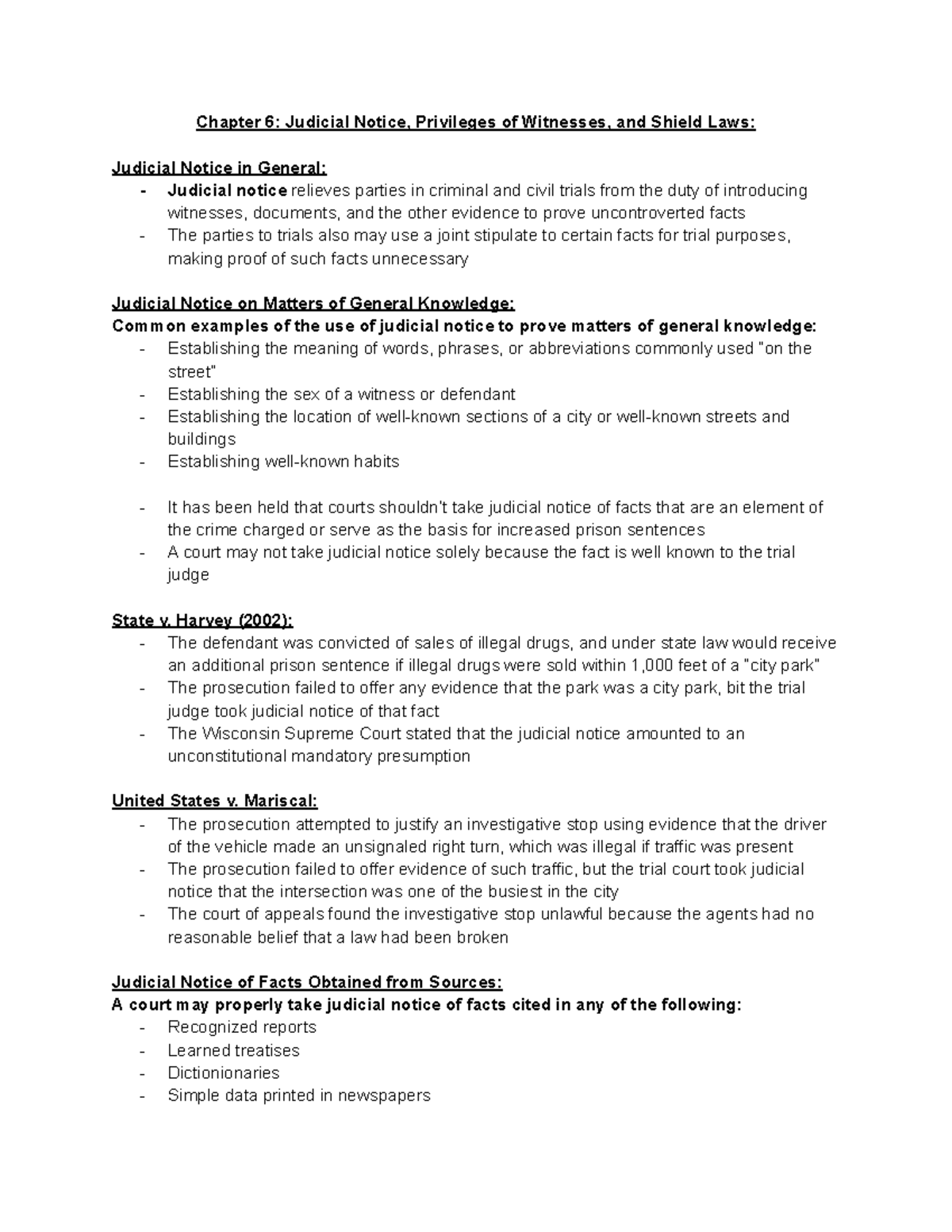 Criminal proceudre 2 chapter 6 - Chapter 6: Judicial Notice, Privileges ...