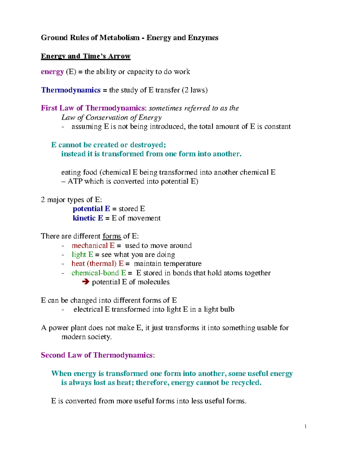 106 Chapter 4 (Energy) - Ground Rules of Metabolism - Energy and ...