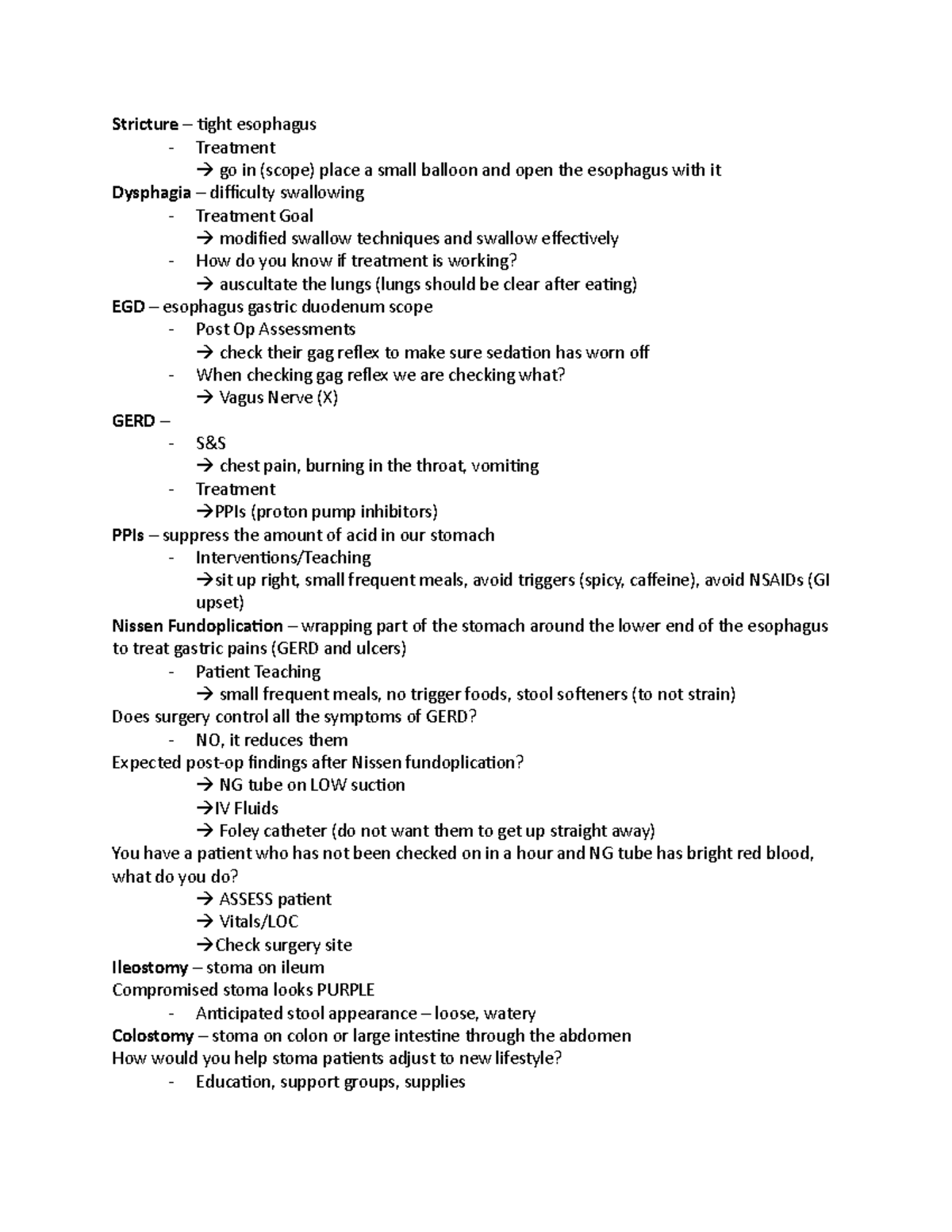 Exam 5 Review - study guide - Stricture – tight esophagus - Treatment ...