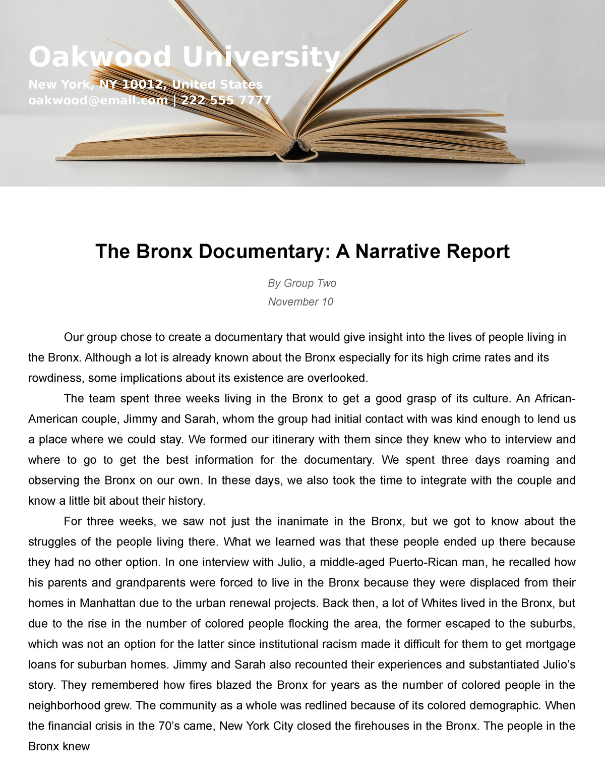 Project Narrative Report Template - Oakwood University New York, NY ...