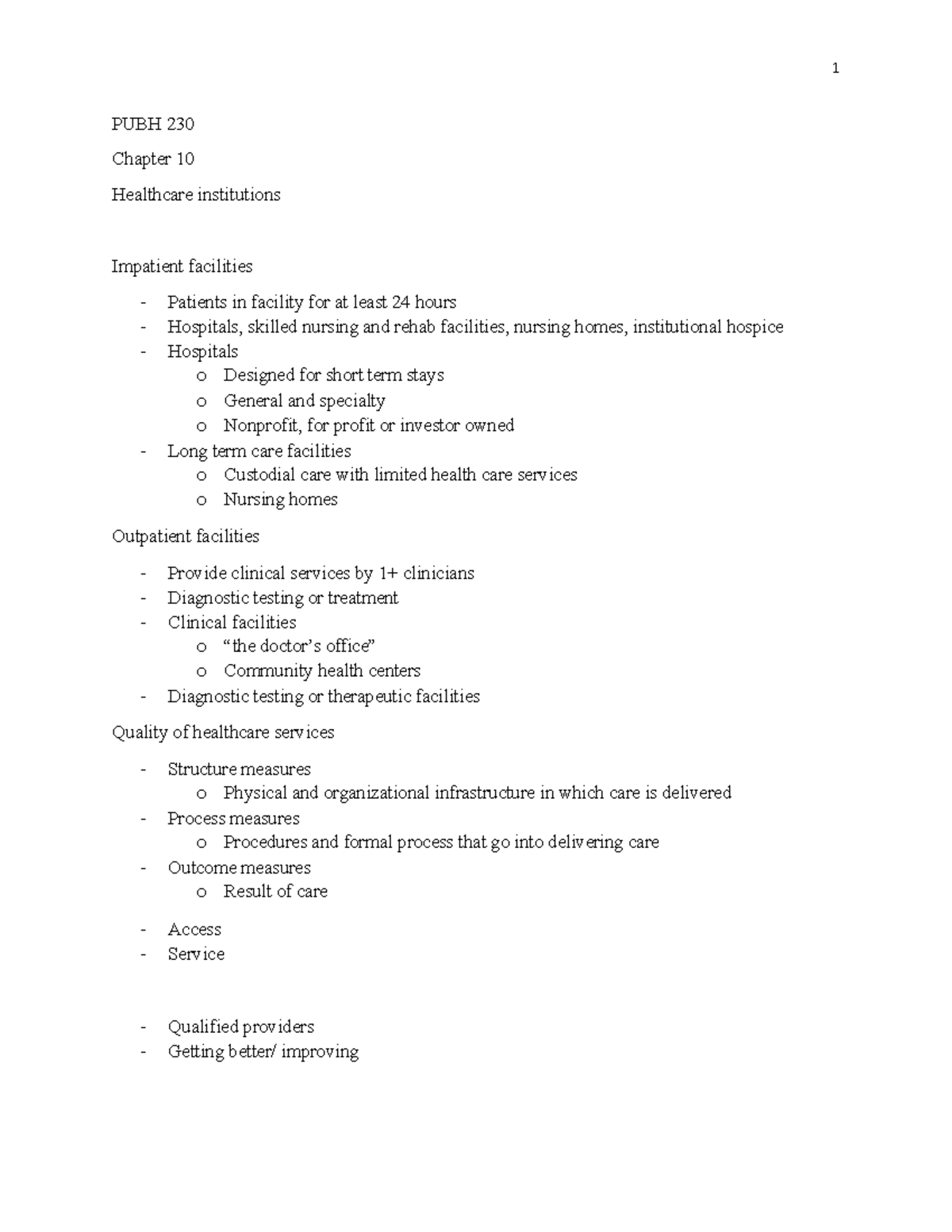 PUBH 230 CH 10 notes - Public Health Chapter 10 review before quiz - 1 ...