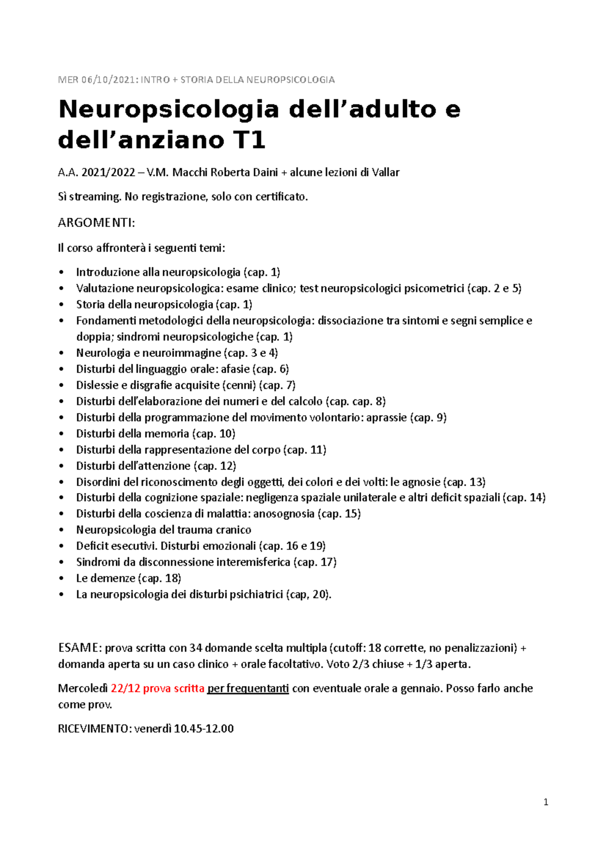 1.1 Introduzione corso di neuropsicologia cos'è? cosa fa il