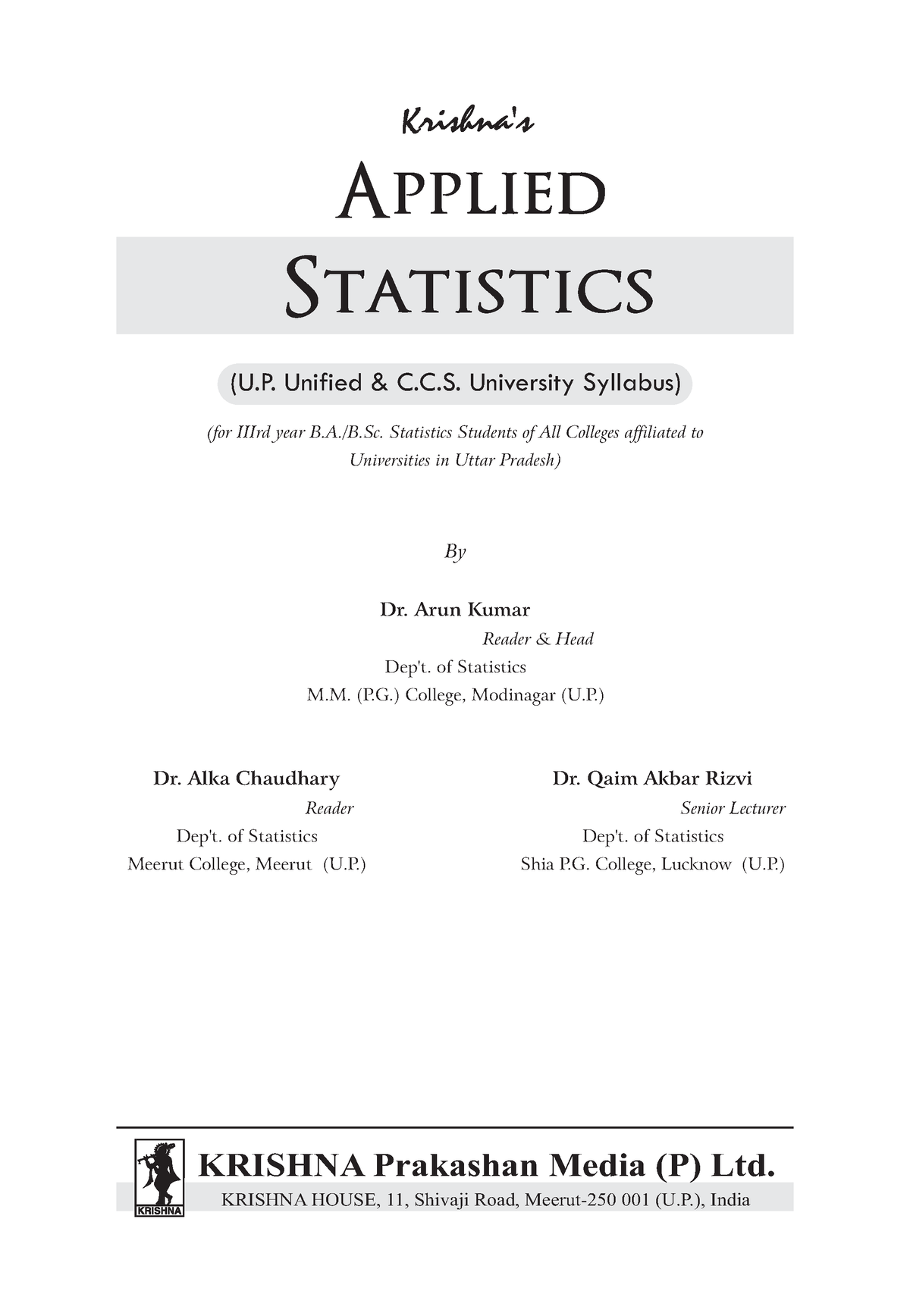 Applied Statistics - (for IIIrd Year B.A./B. Statistics Students Of All ...