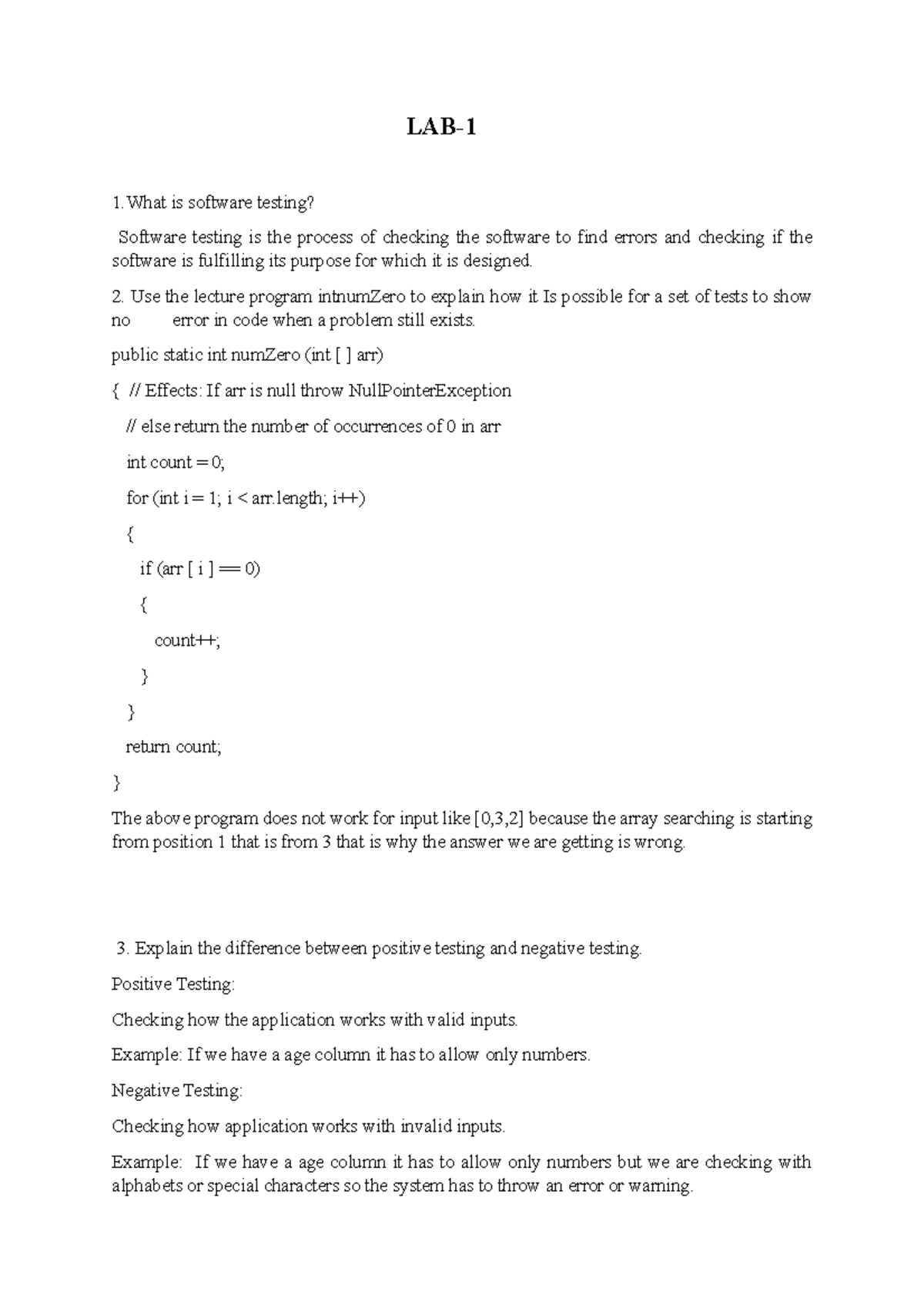 Lab1 - Lecture notes 1 - LAB- 1 is software testing? Software testing ...